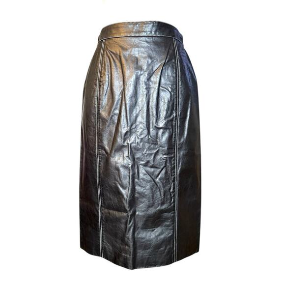 Proenza Schouler Size 8/10 M 100% Leather Midi Skirt Contrast Stitch - Picture 1 of 10